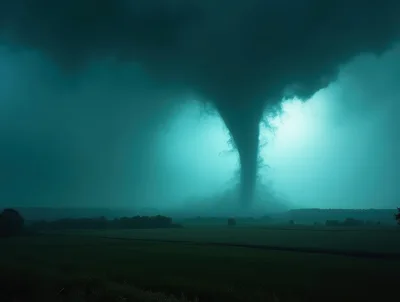 Massive Dark Tornado Over Open Rural Landscape