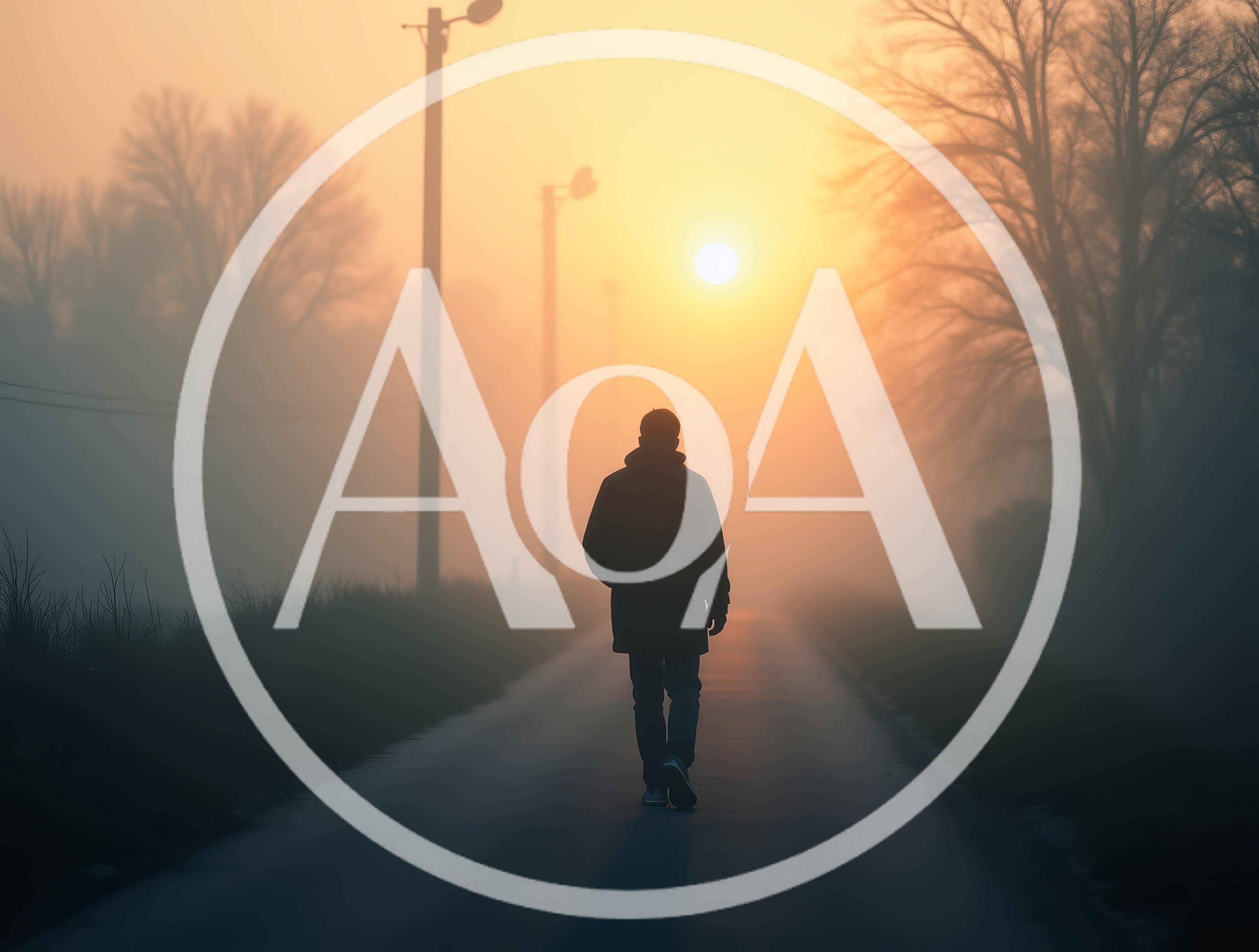 Silhouette Of A Man Walking Down A Foggy Road