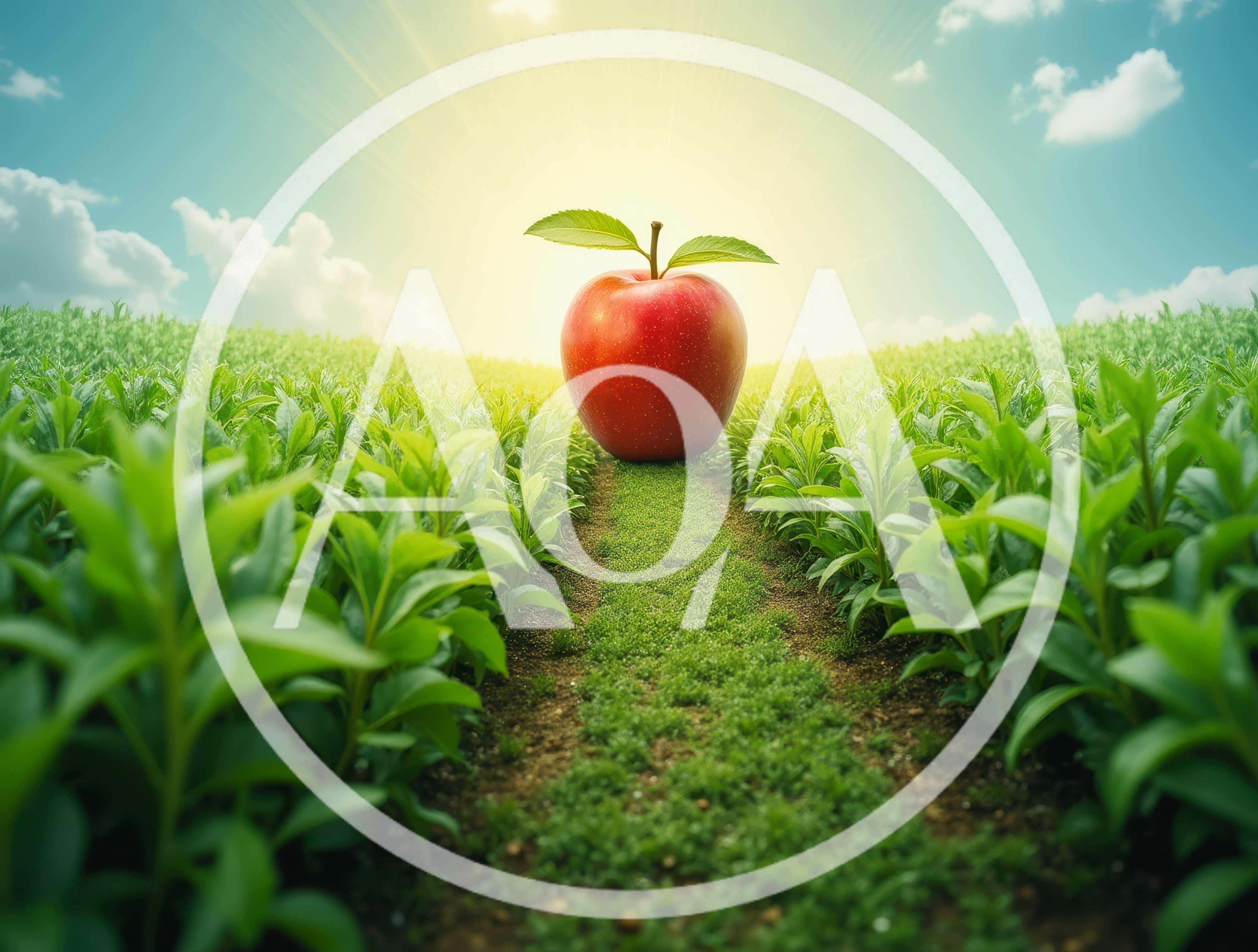 Giant Red Apple Sitting In A Lush Green Field