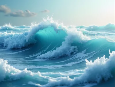 Turquoise Ocean Wave Breaking In Sunlight