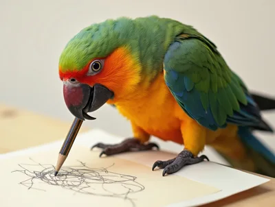 Colorful Parrot Drawing With A Pencil On Paper