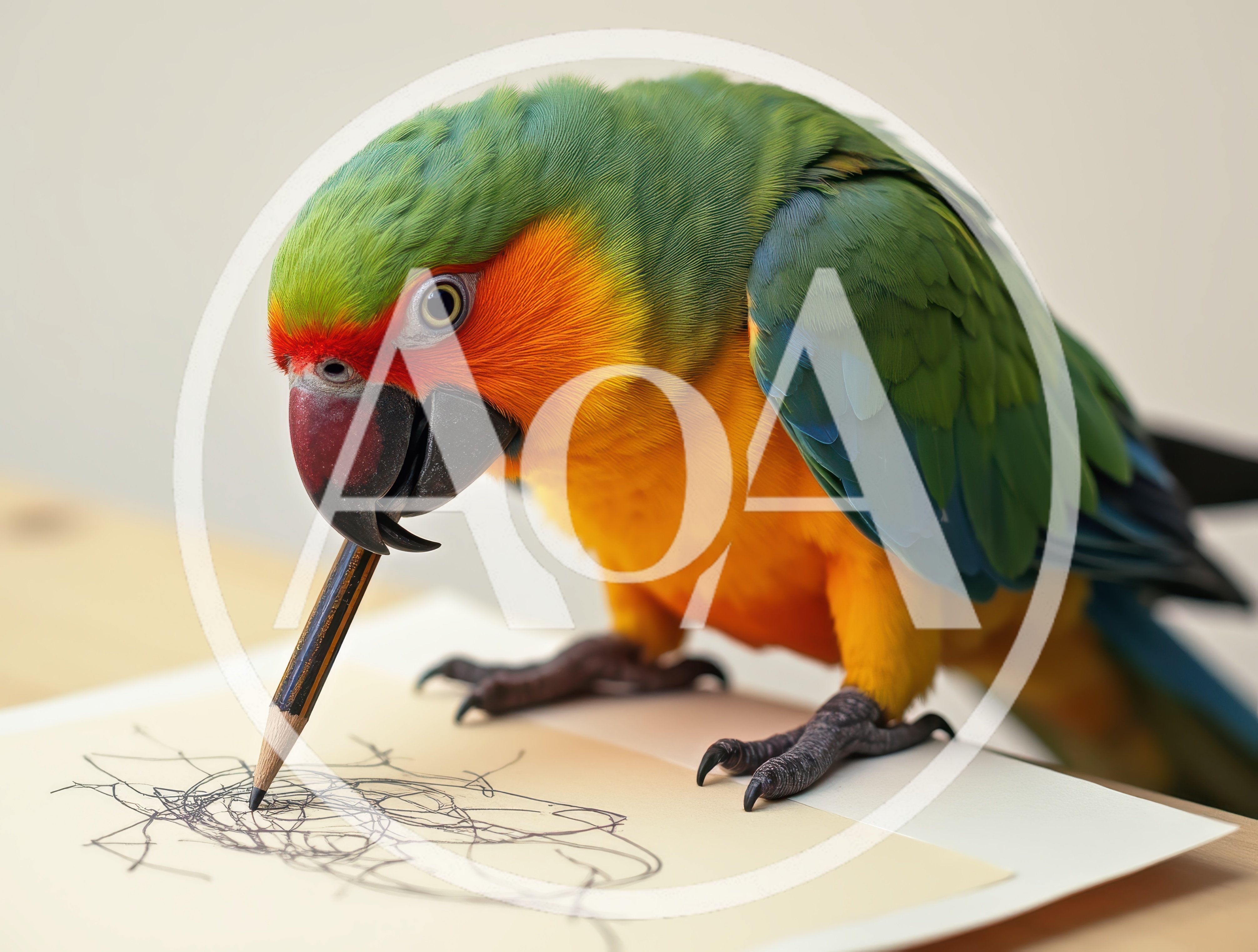 Colorful Parrot Drawing With A Pencil On Paper