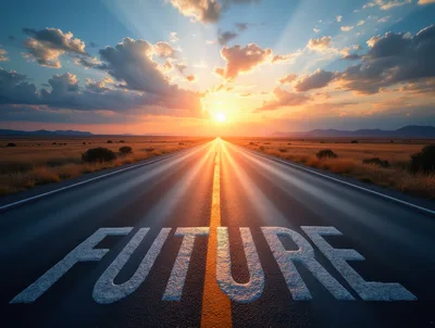 Future Text Painted On An Open Desert Highway