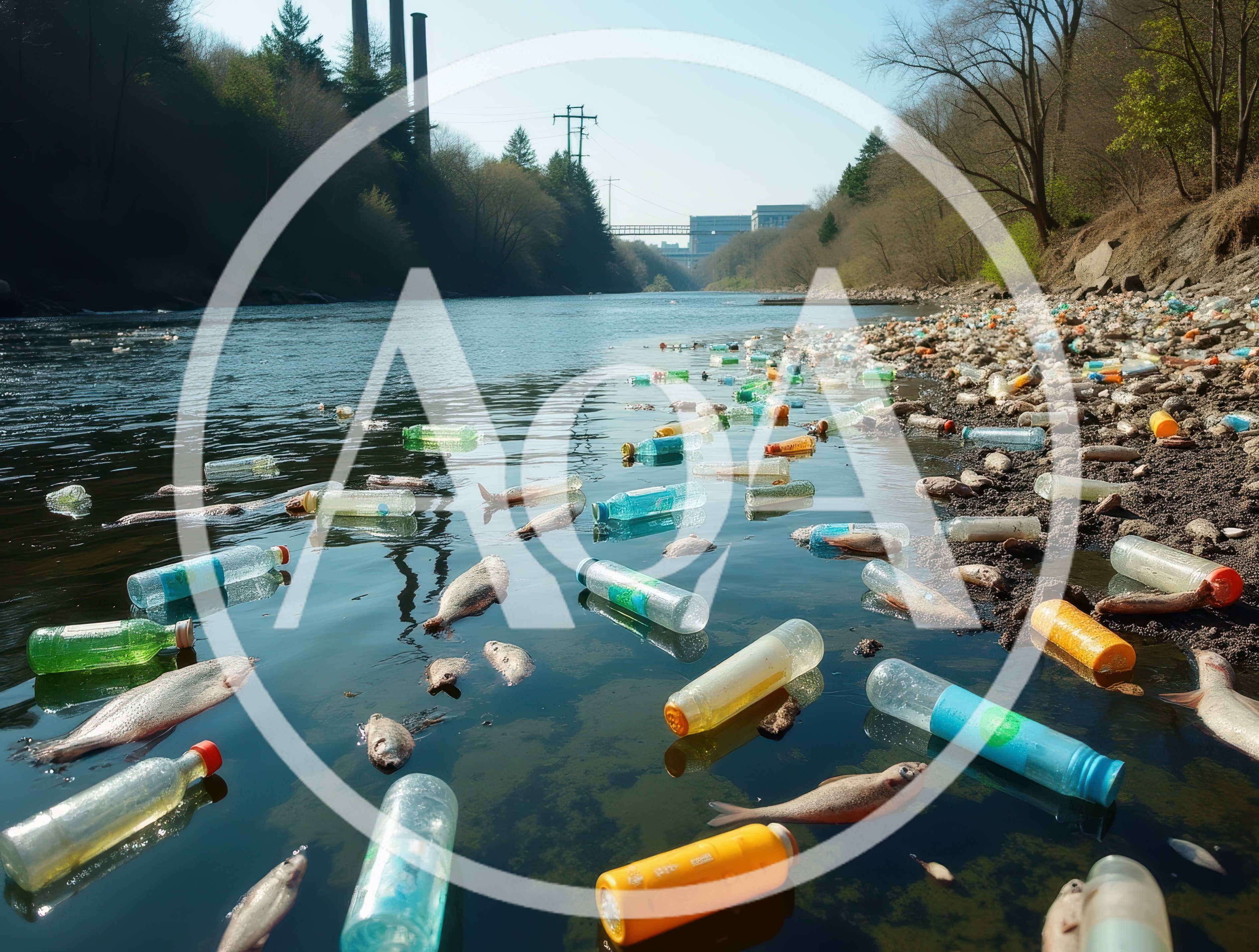 Plastic Pollution And Dead Fish In Polluted River