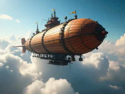 Steampunk Airship Flying Above The Clouds