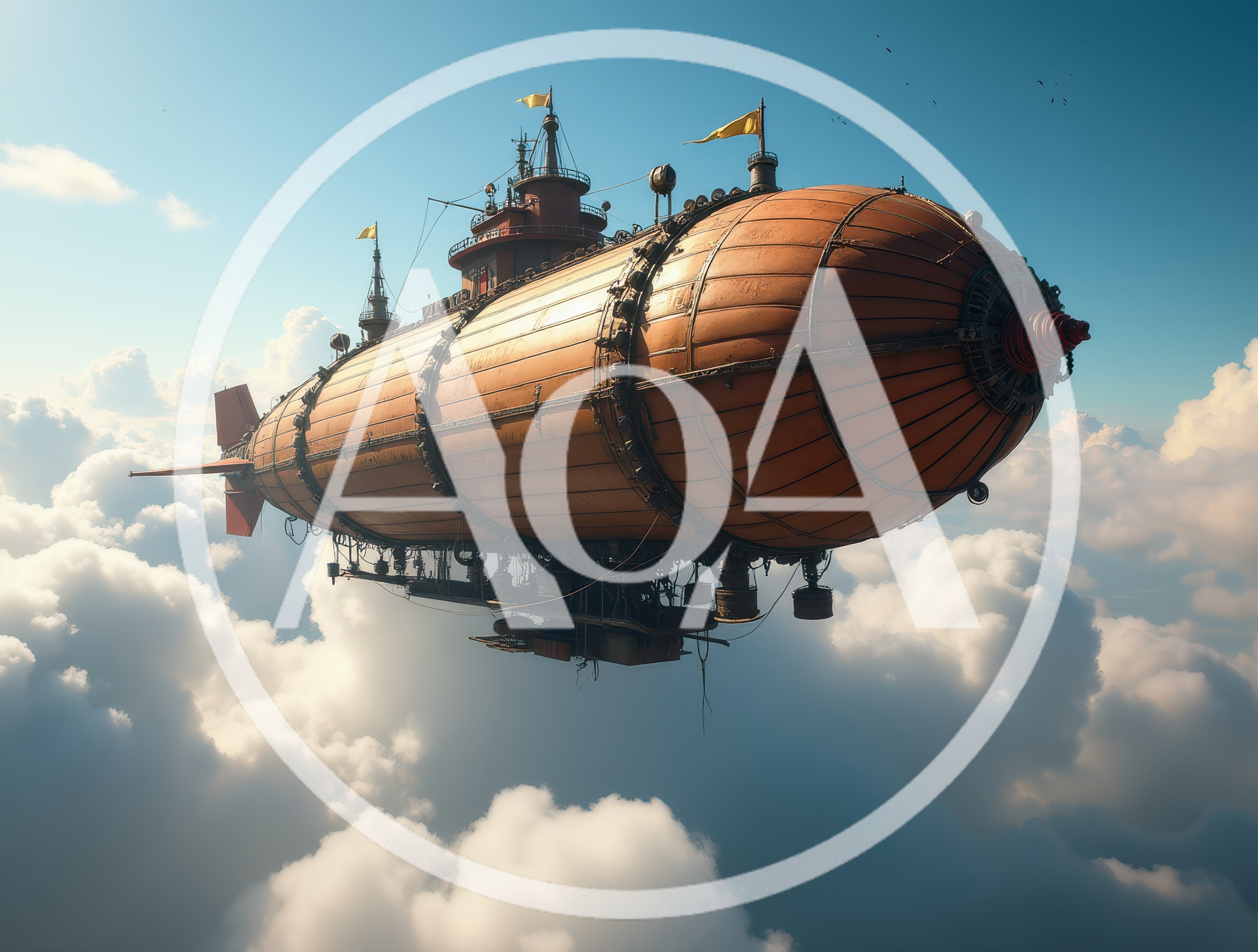 Steampunk Airship Flying Above The Clouds