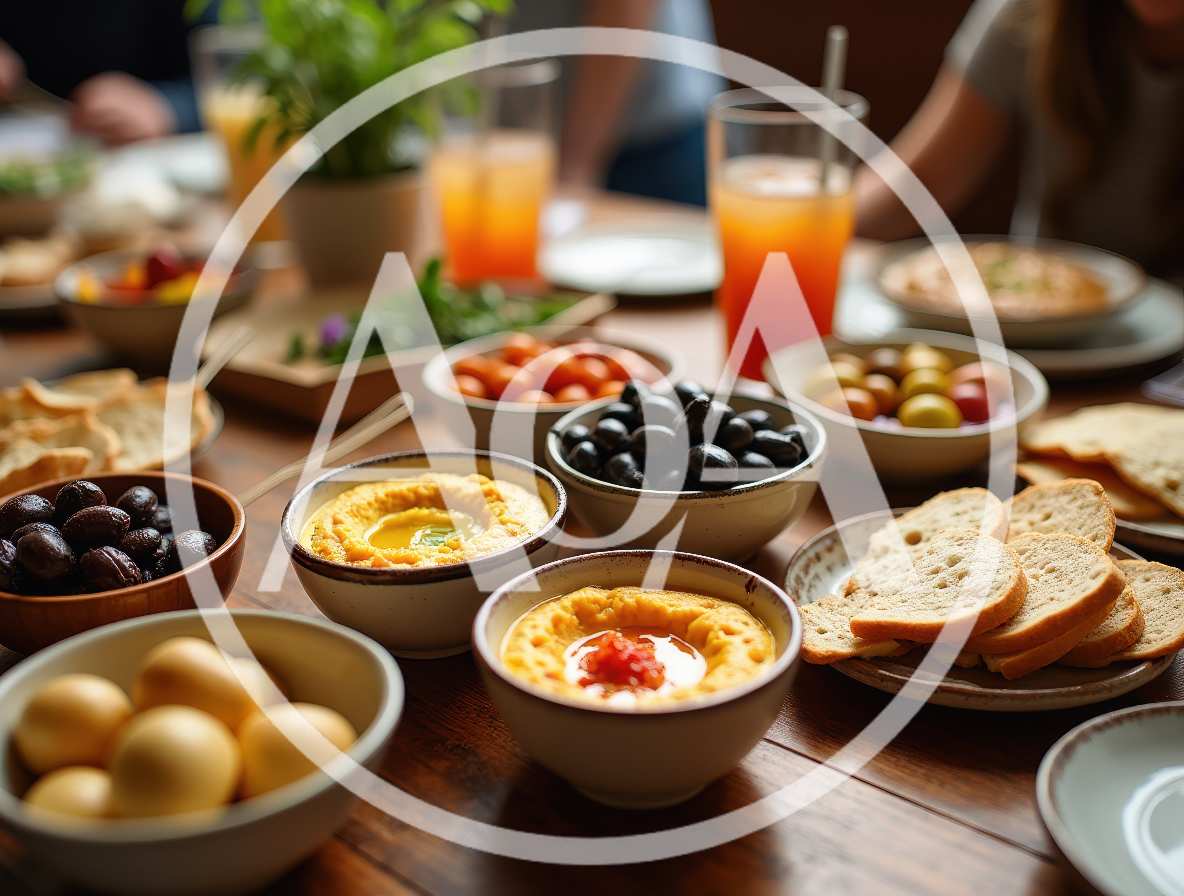 Mediterranean Mezze Platter Spread On Wooden Table