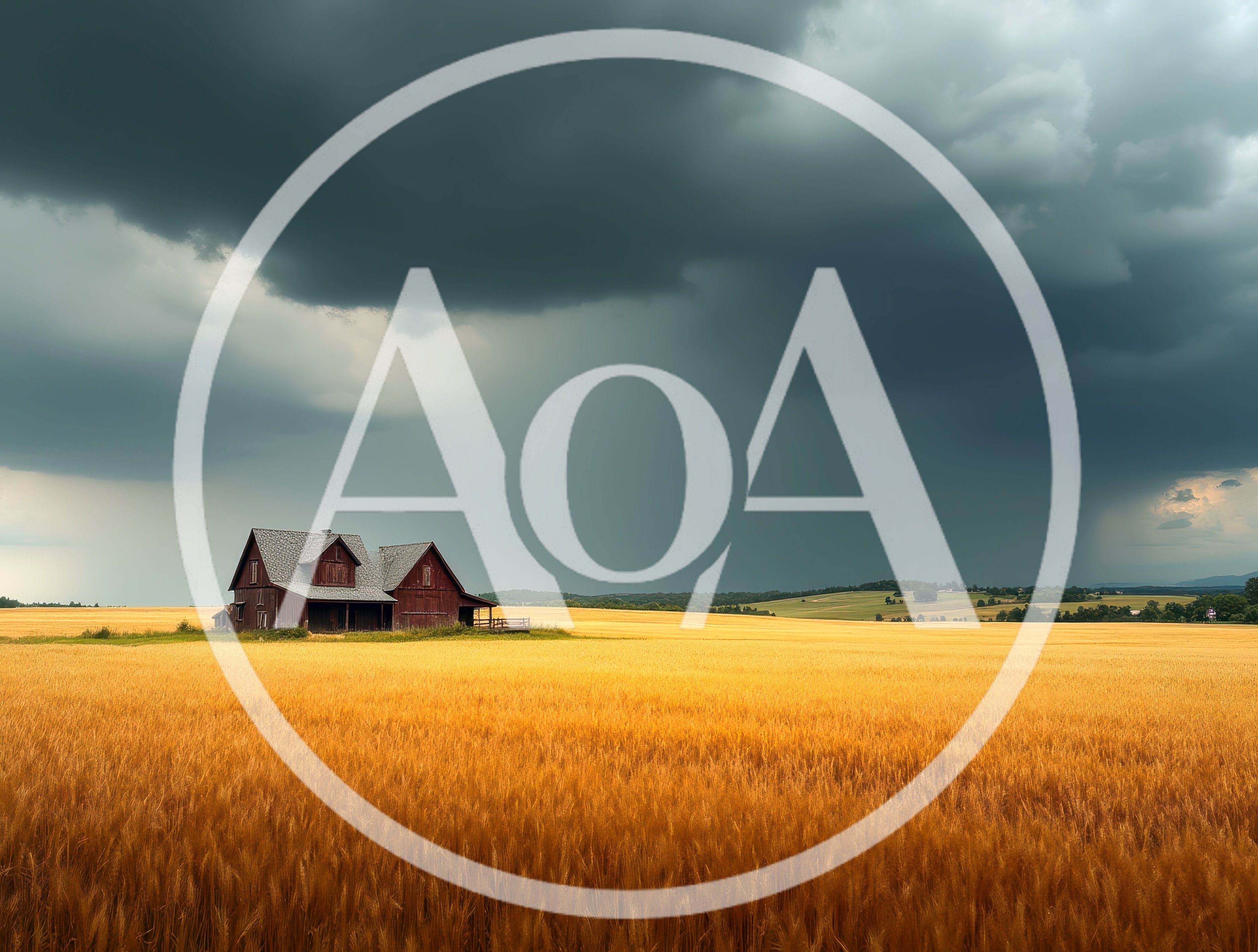 Red Barn In A Golden Wheat Field Under Stormy Skies
