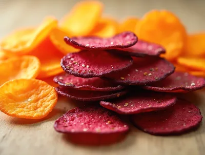 Stack of Crispy Beetroot and Carrot Vegetable Chips