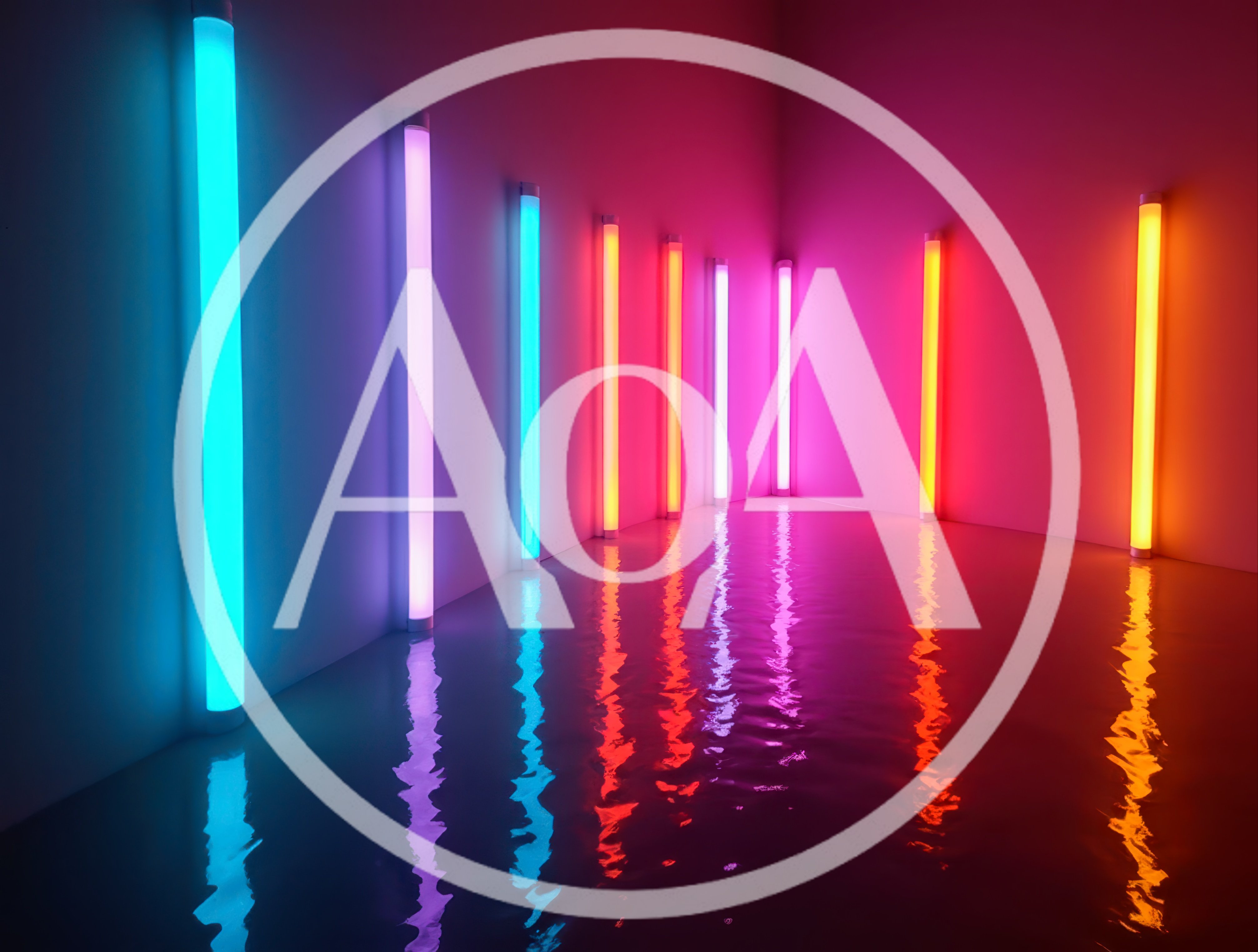 Neon Light Tubes Reflecting On Water Surface