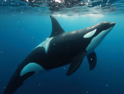 Majestic Orca Swimming Near The Ocean Surface