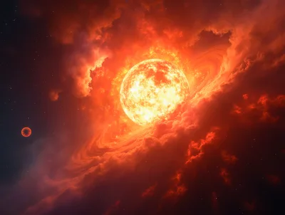 Glowing Star Surrounded By Cosmic Nebula Clouds