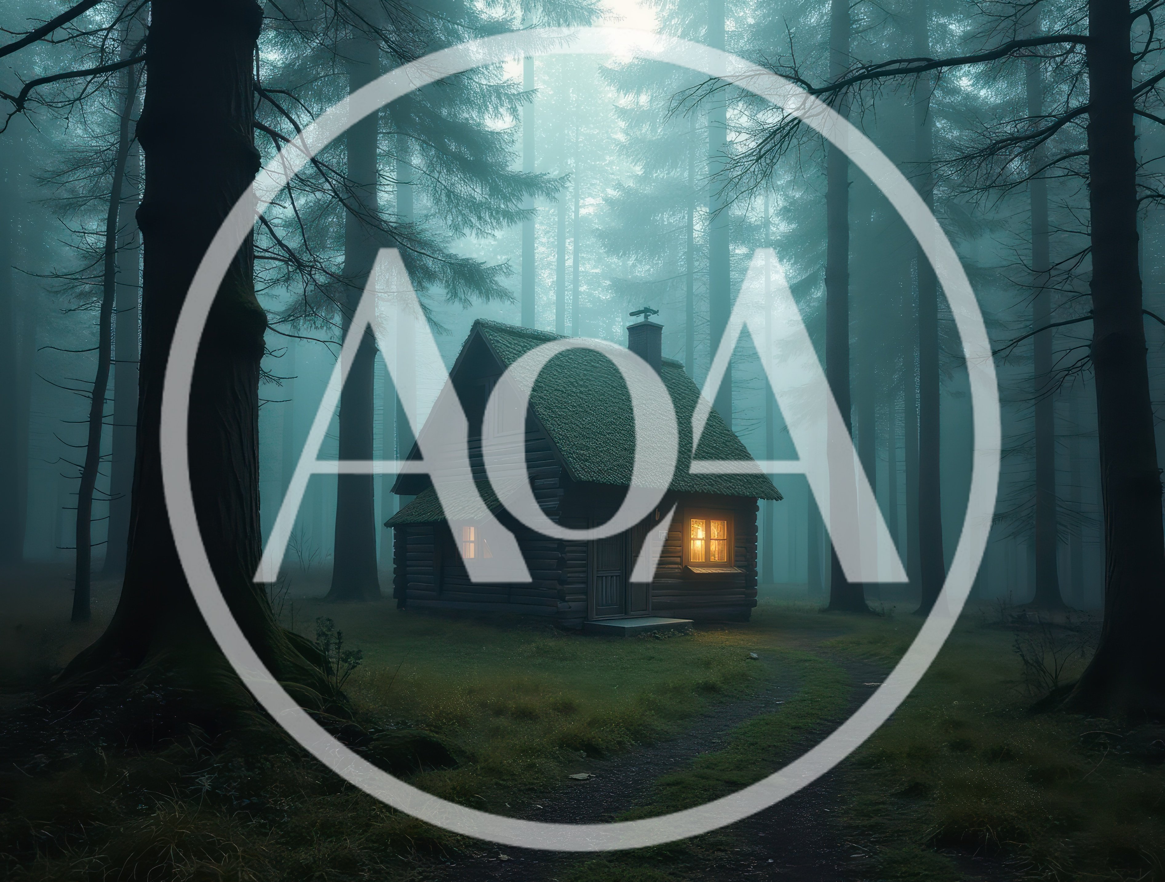 Small Wooden Cabin In A Misty Dark Forest