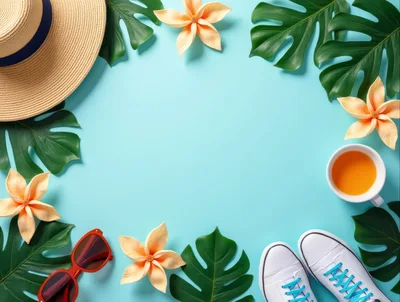 Summer Vacation Flat Lay with Tropical Accessories