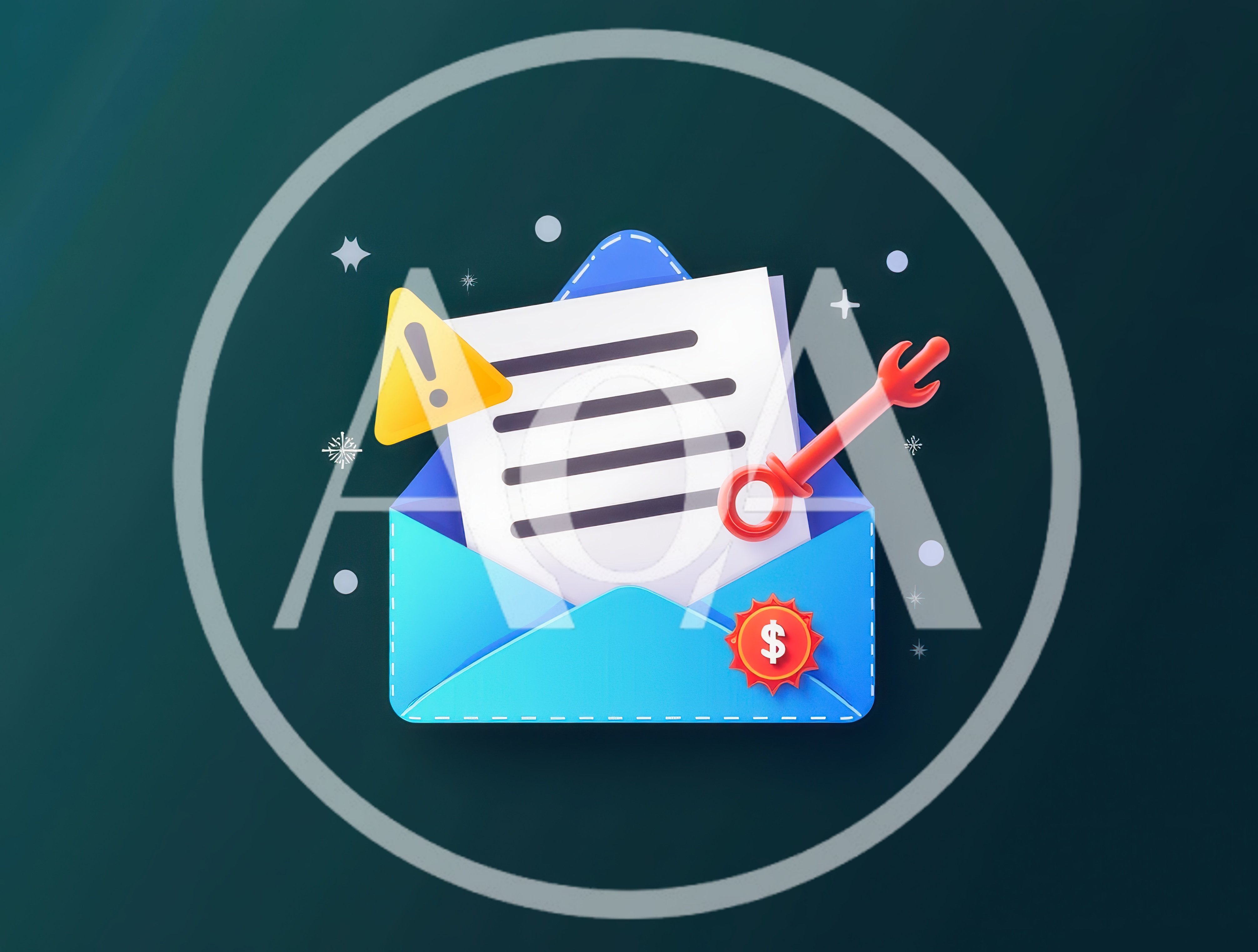 3D Illustration of Email Security and Financial Alert