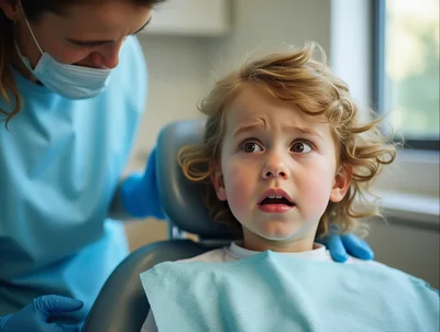 Young Child Feeling Anxious During Dental Checkup