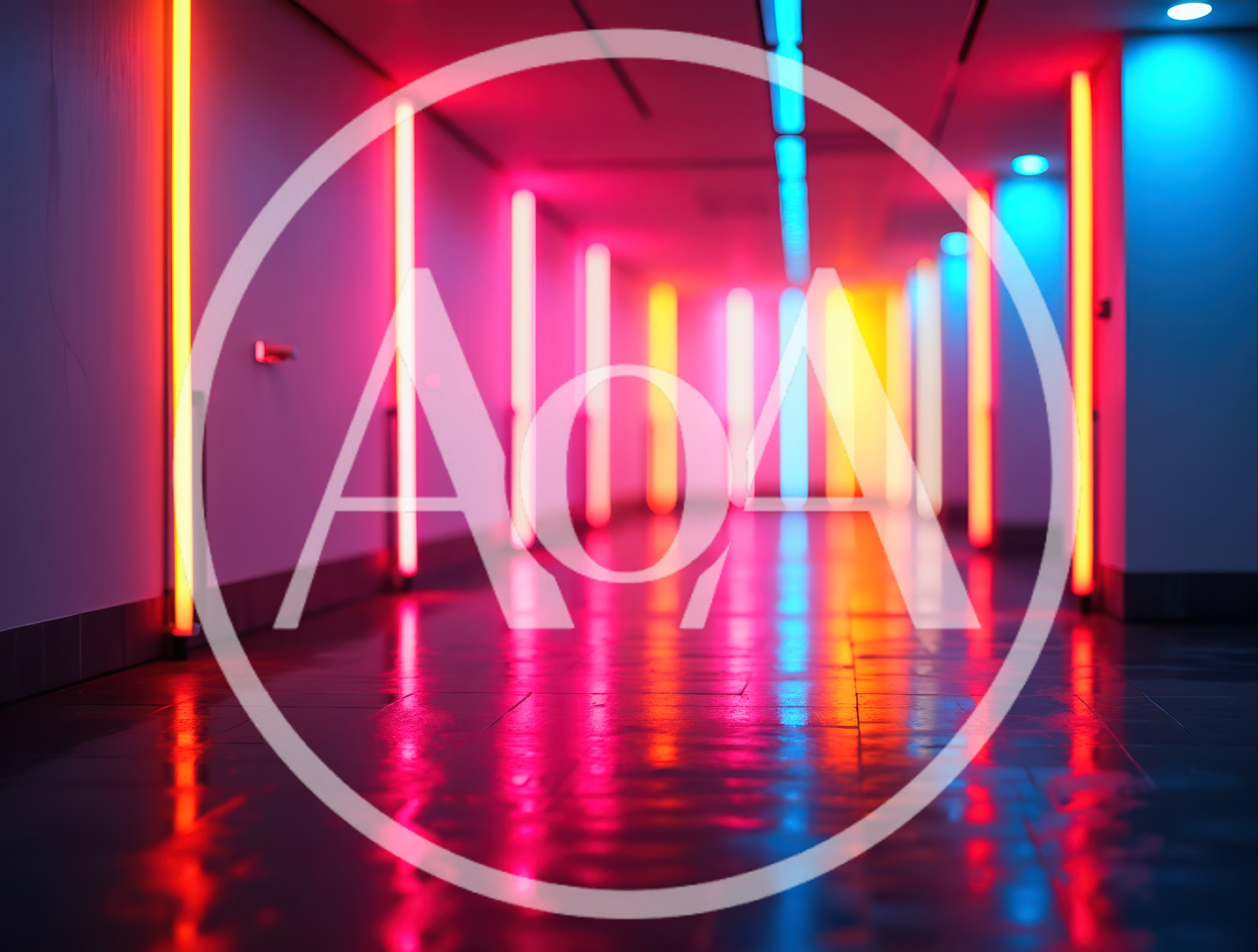Neon Lit Corridor With Vibrant Light Reflections