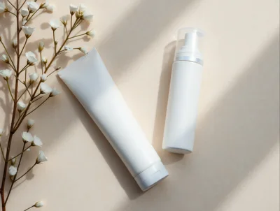Blank Cosmetic Tube and Pump Bottle with Flowers
