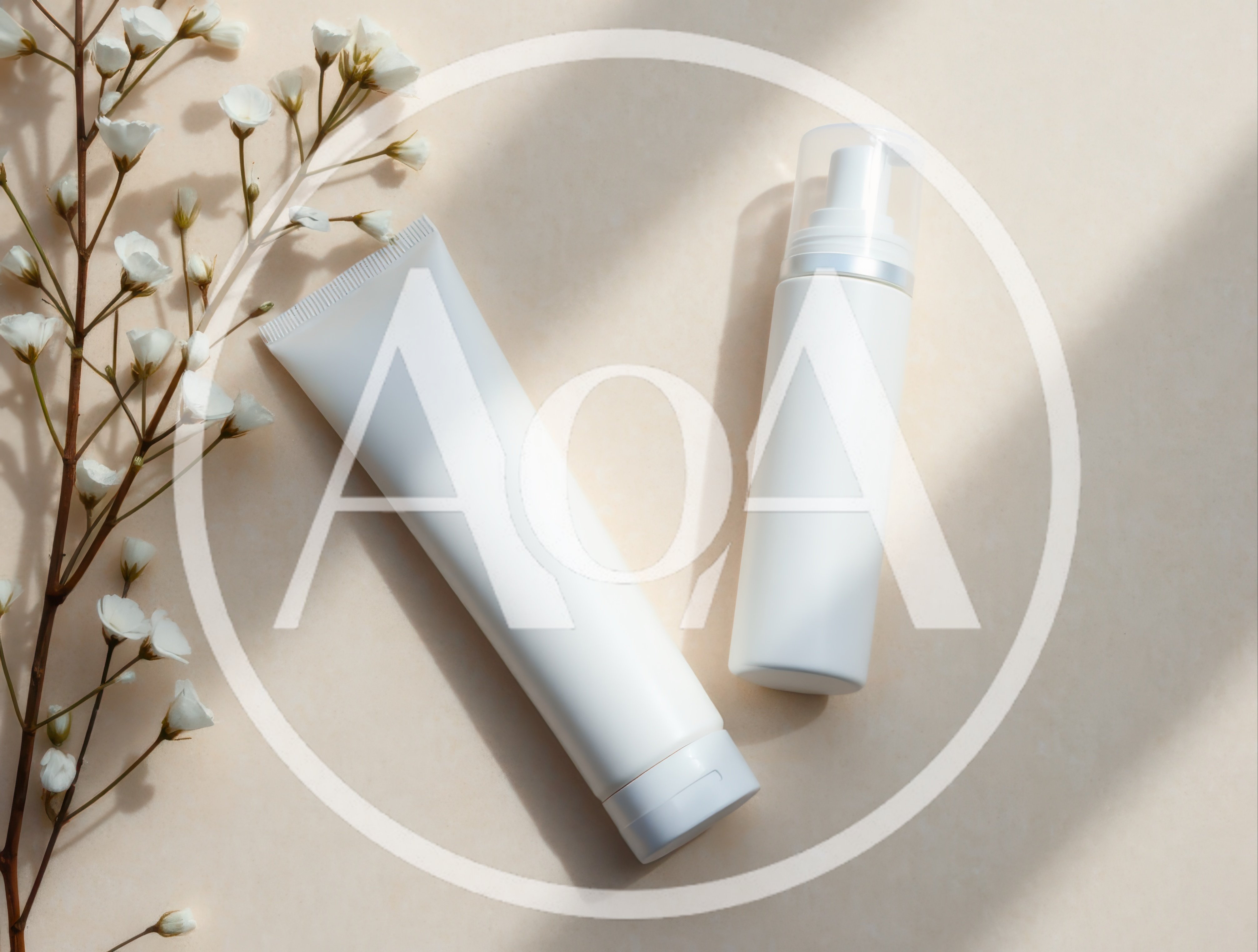 Blank Cosmetic Tube and Pump Bottle with Flowers