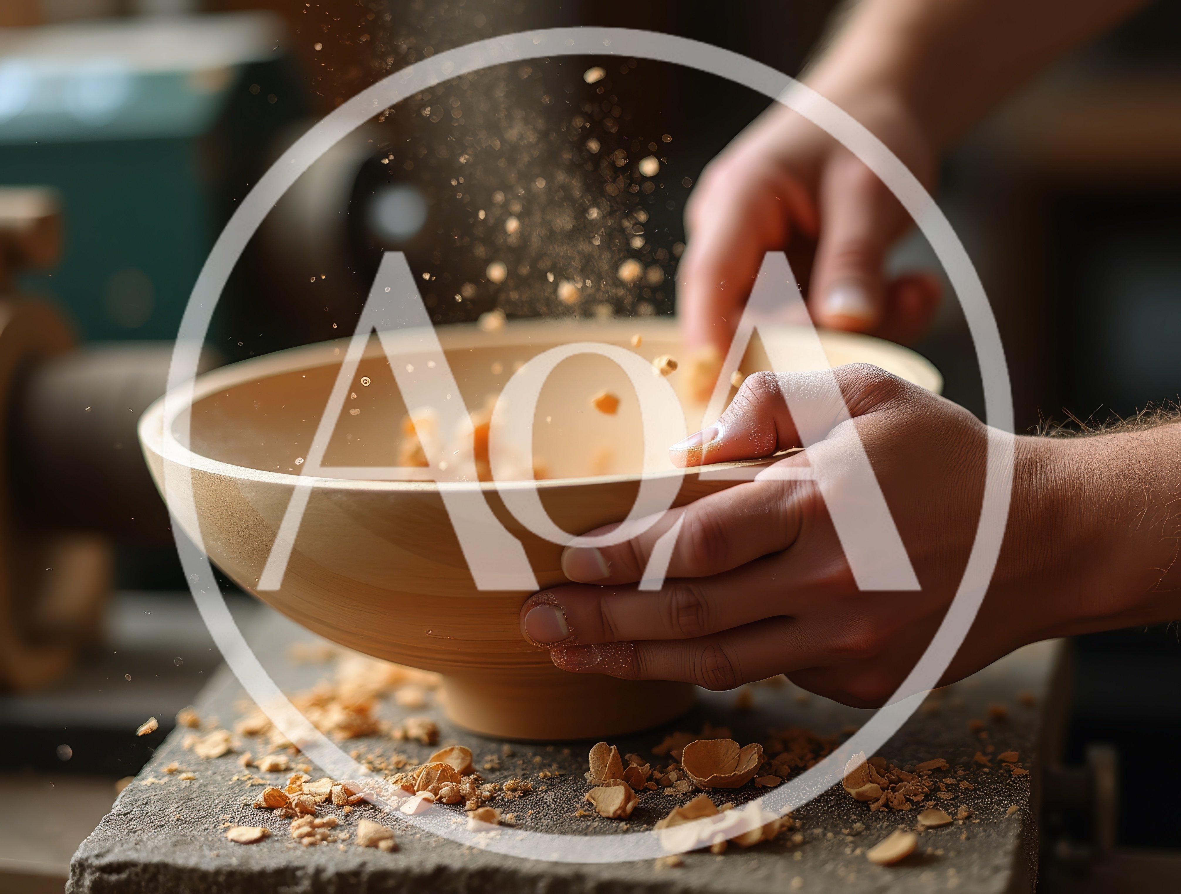 Woodworker Shaping A Wooden Bowl On A Lathe
