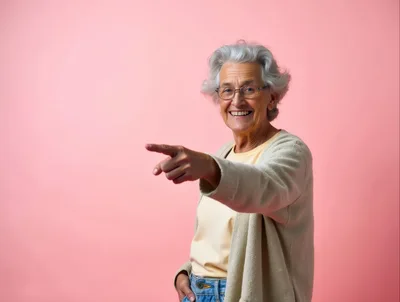 Cheerful Senior Woman Pointing Forward