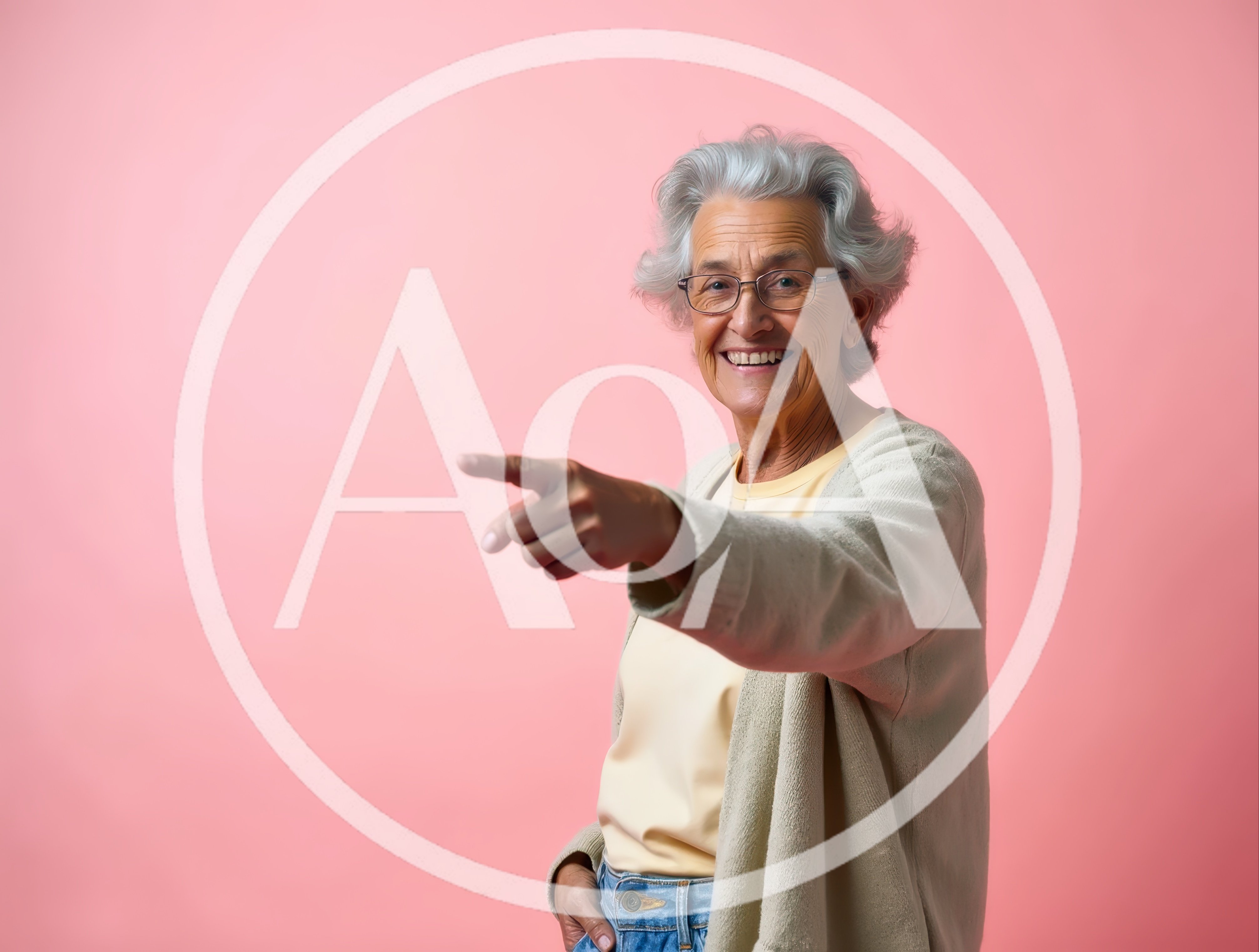 Cheerful Senior Woman Pointing Forward