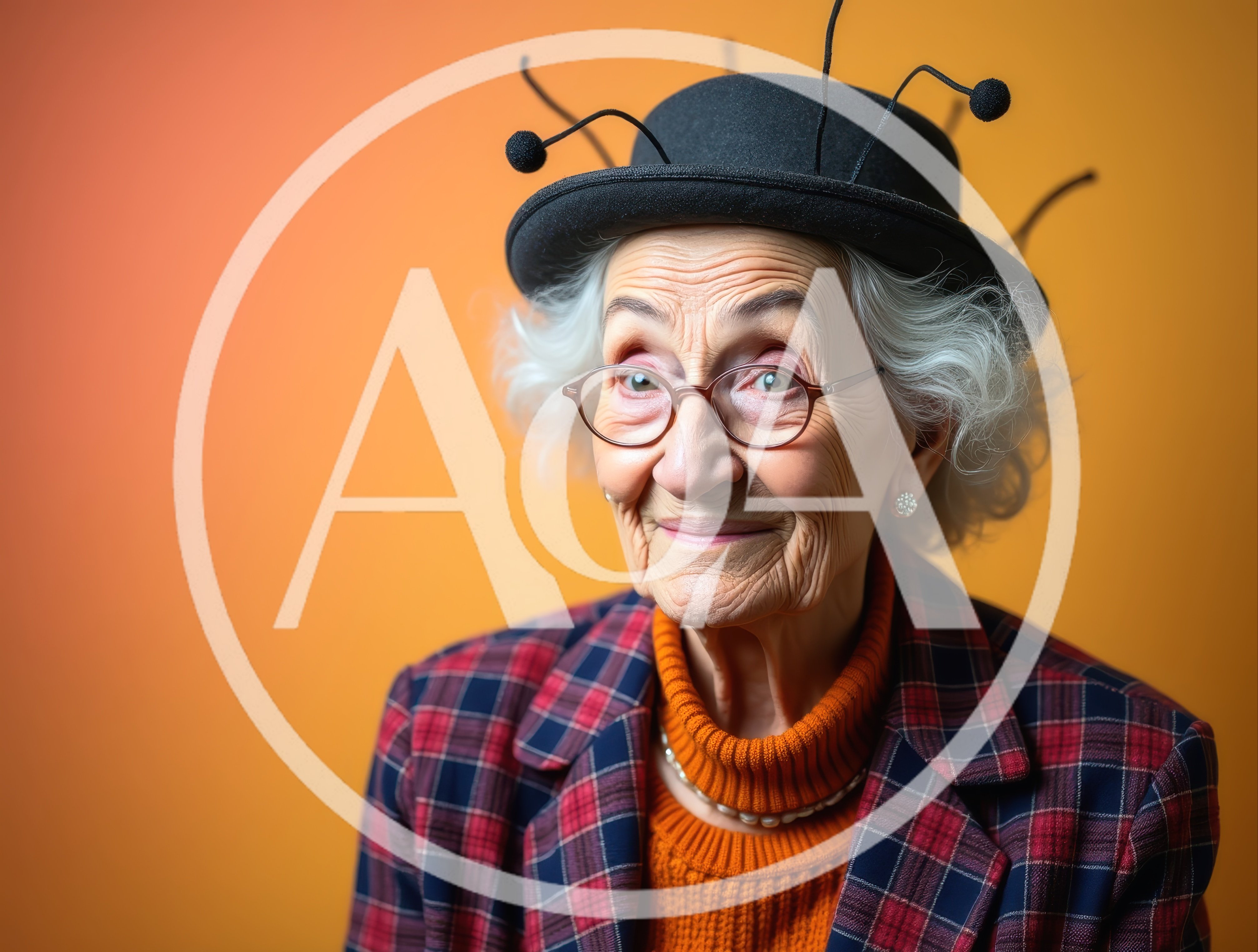 Elderly Woman Wearing Whimsical Antenna Hat
