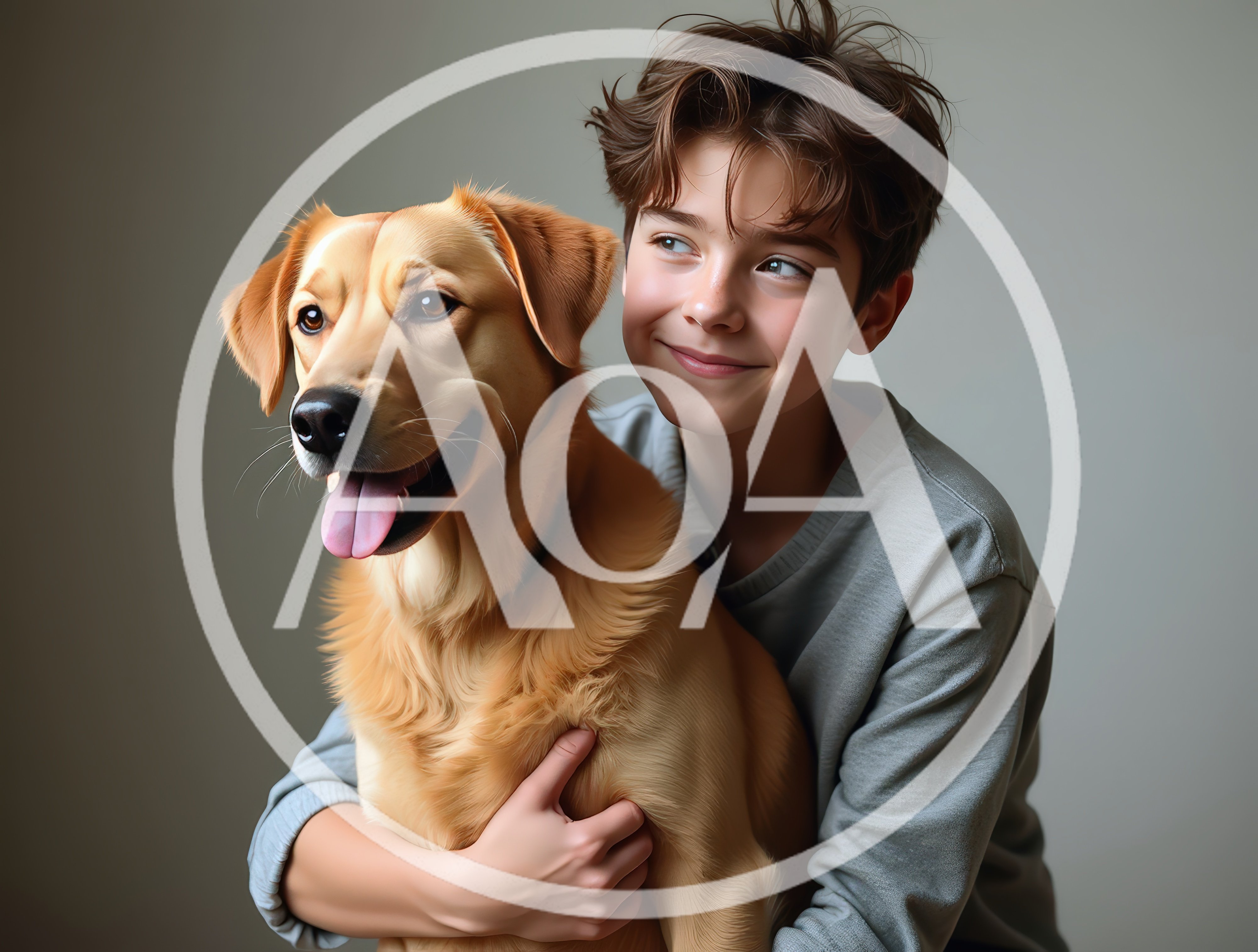 Young Boy Hugging His Golden Retriever Dog
