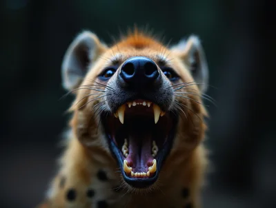 Close Up Portrait Of A Snarling Spotted Hyena