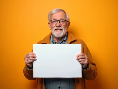 Senior Man Holding Blank White Sign