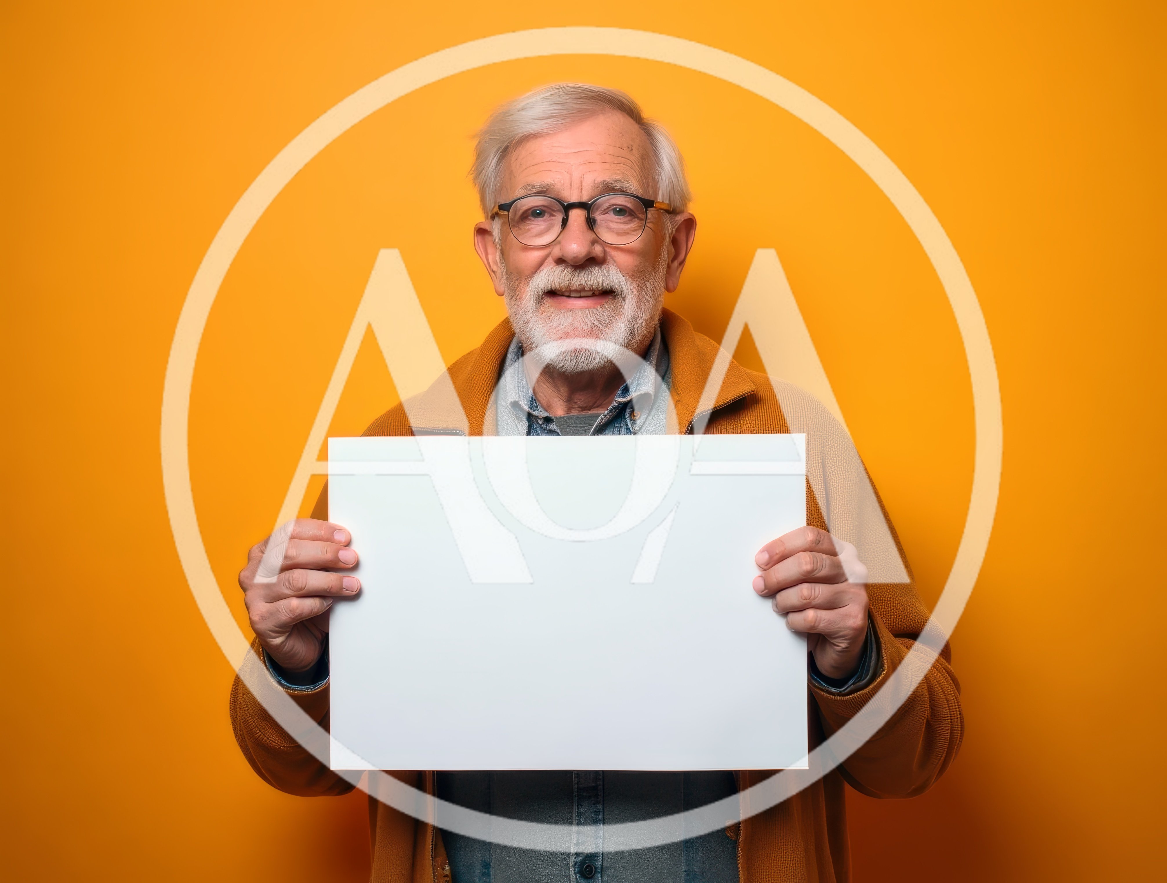 Senior Man Holding Blank White Sign