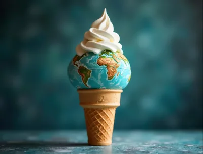 Earth Globe Ice Cream Cone Conceptual Art