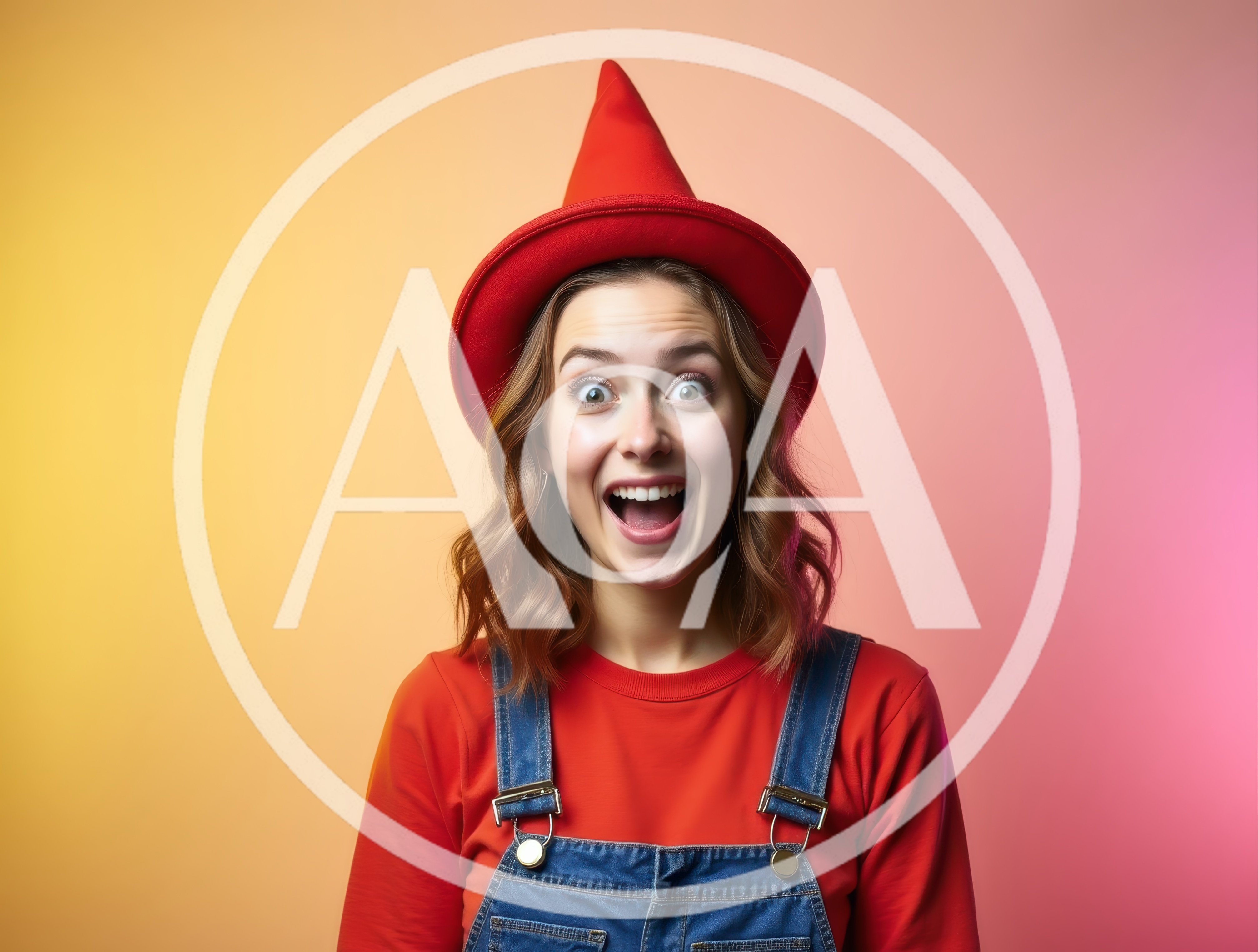 Surprised Young Woman Wearing A Red Witch Hat