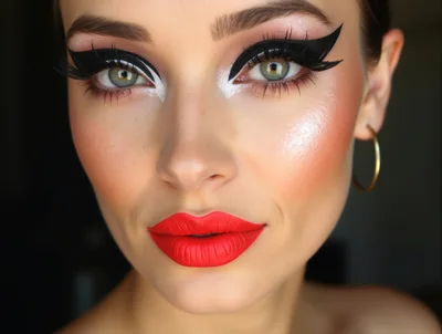 Close Up Portrait Of Woman With Dramatic Graphic Eyeliner
