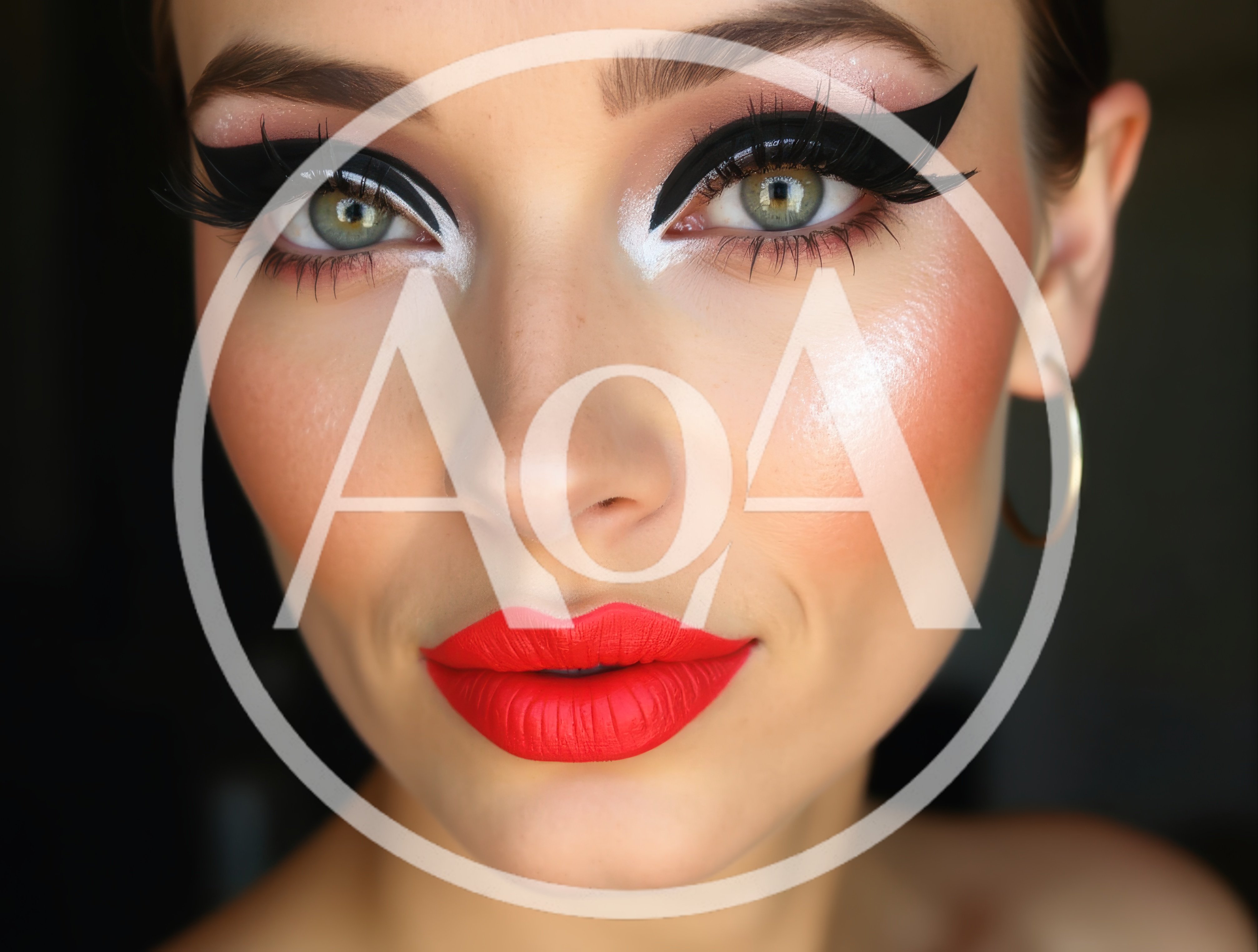Close Up Portrait Of Woman With Dramatic Graphic Eyeliner