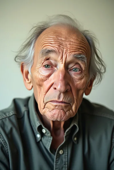 Portrait Of An Elderly Man With Deep Facial Wrinkles