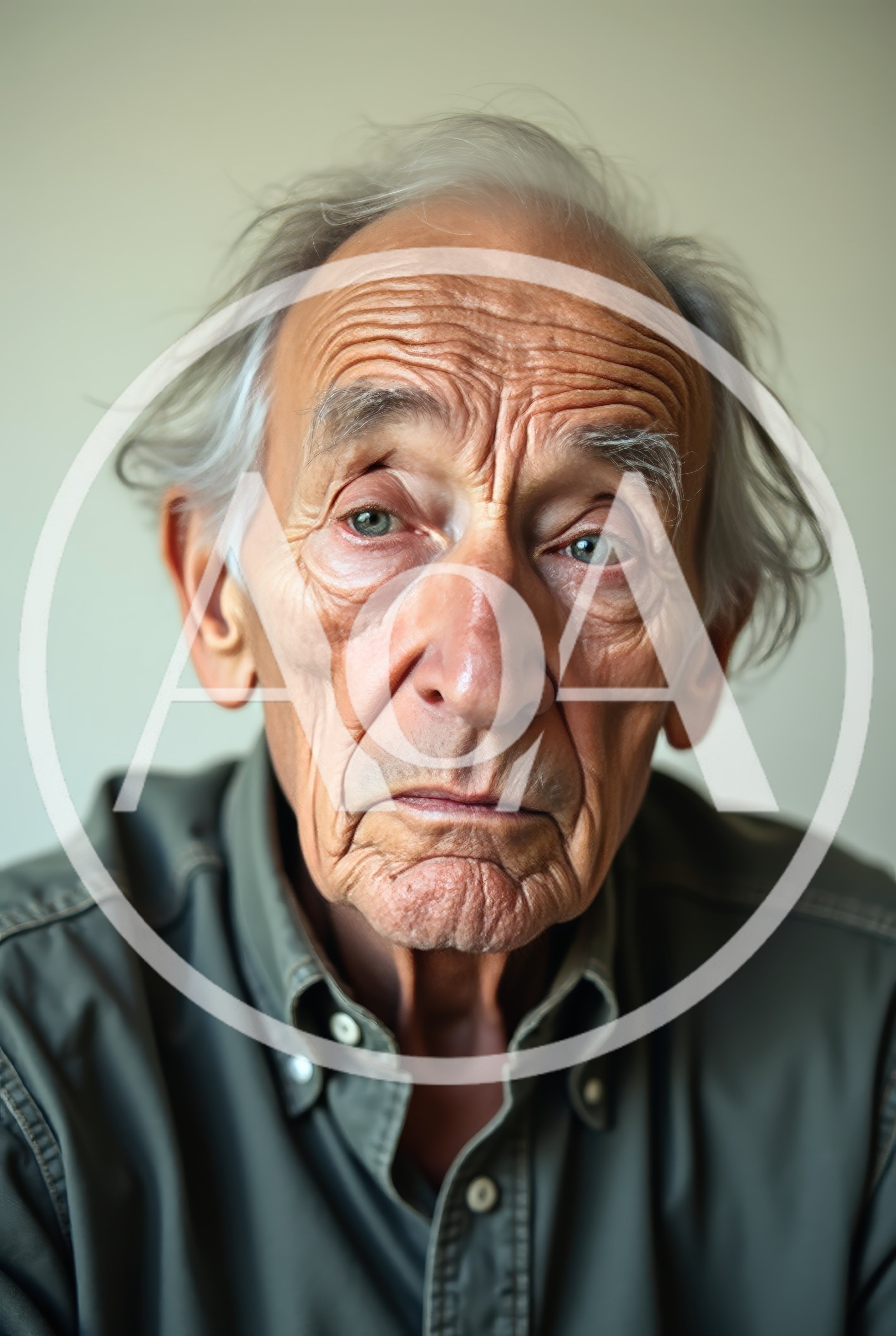 Portrait Of An Elderly Man With Deep Facial Wrinkles