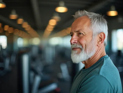 Senior Man Smiling In A Modern Fitness Center