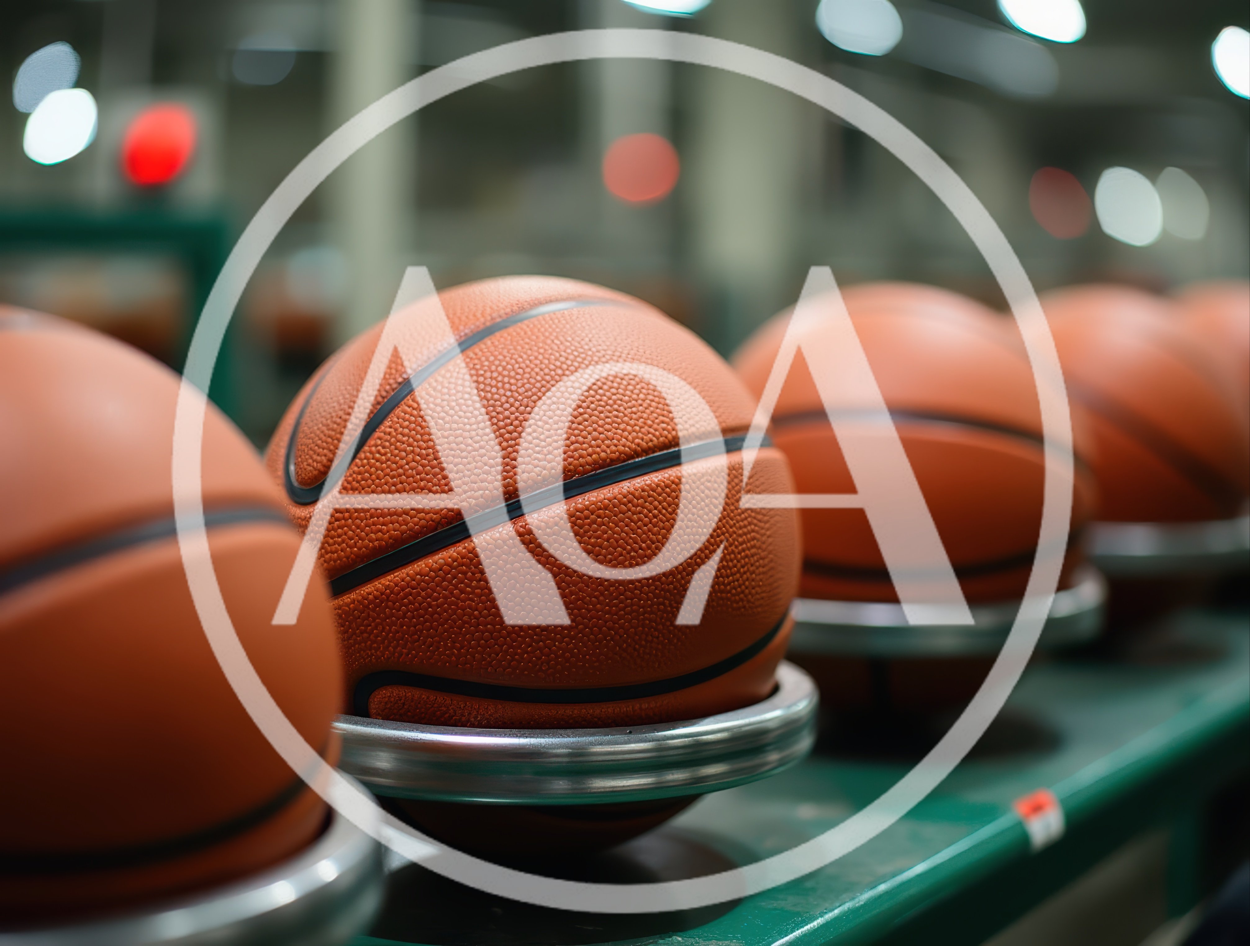 Basketballs Lined Up On A Factory Conveyor Belt