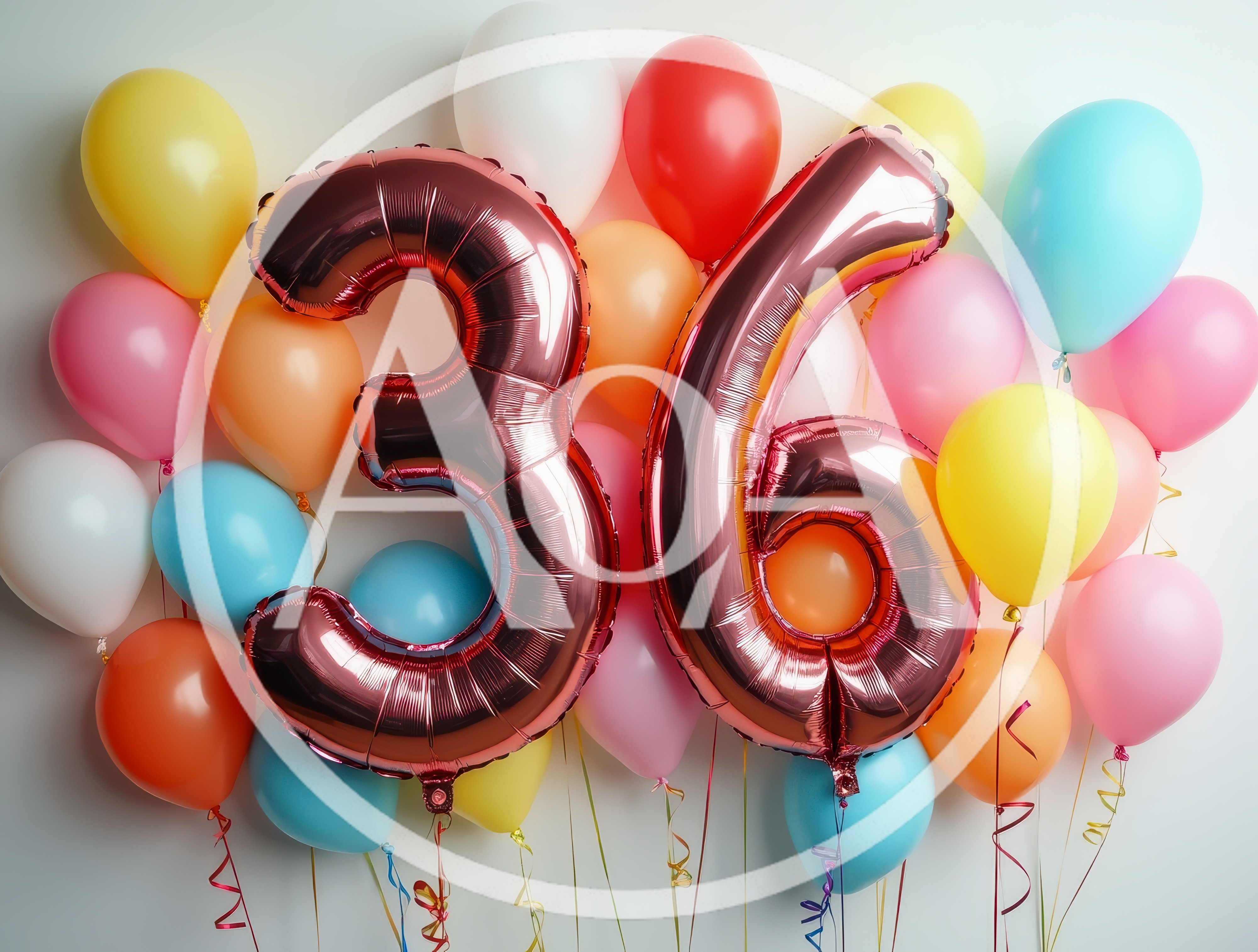 Rose Gold Number 36 Balloons With Colorful Party Decor