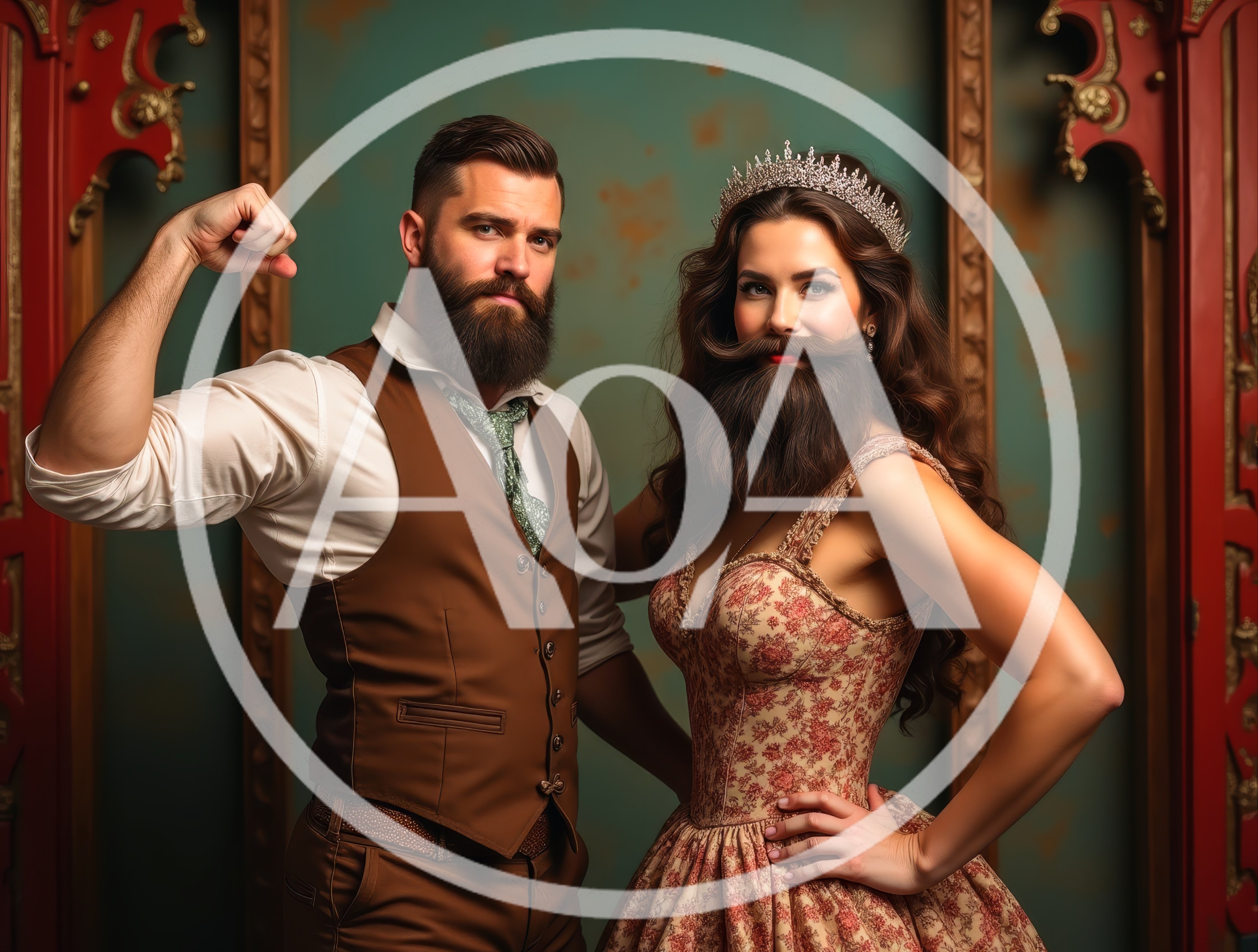 Bearded Lady and Strongman in Vintage Circus Attire