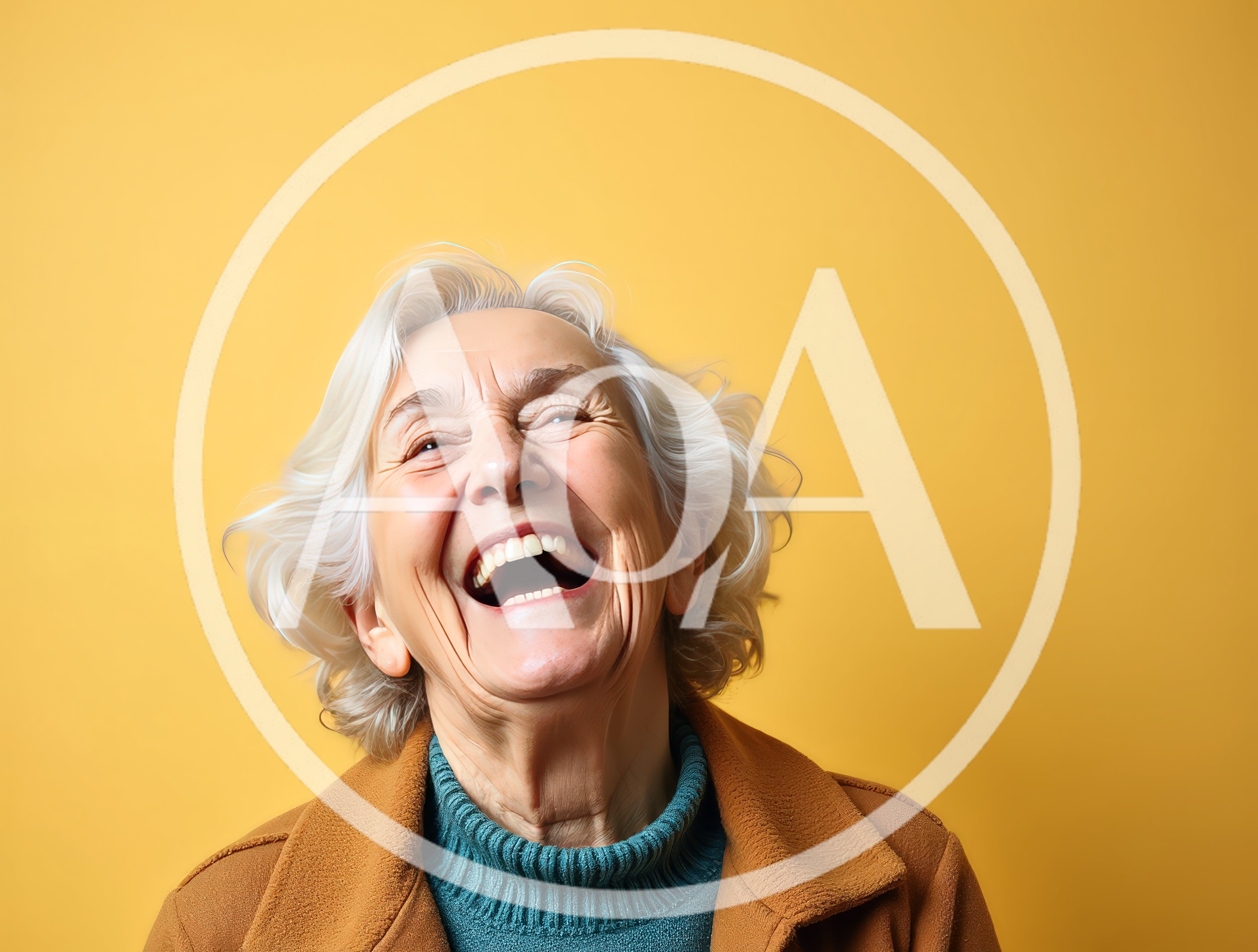 Happy Elderly Woman Laughing Against Yellow Background