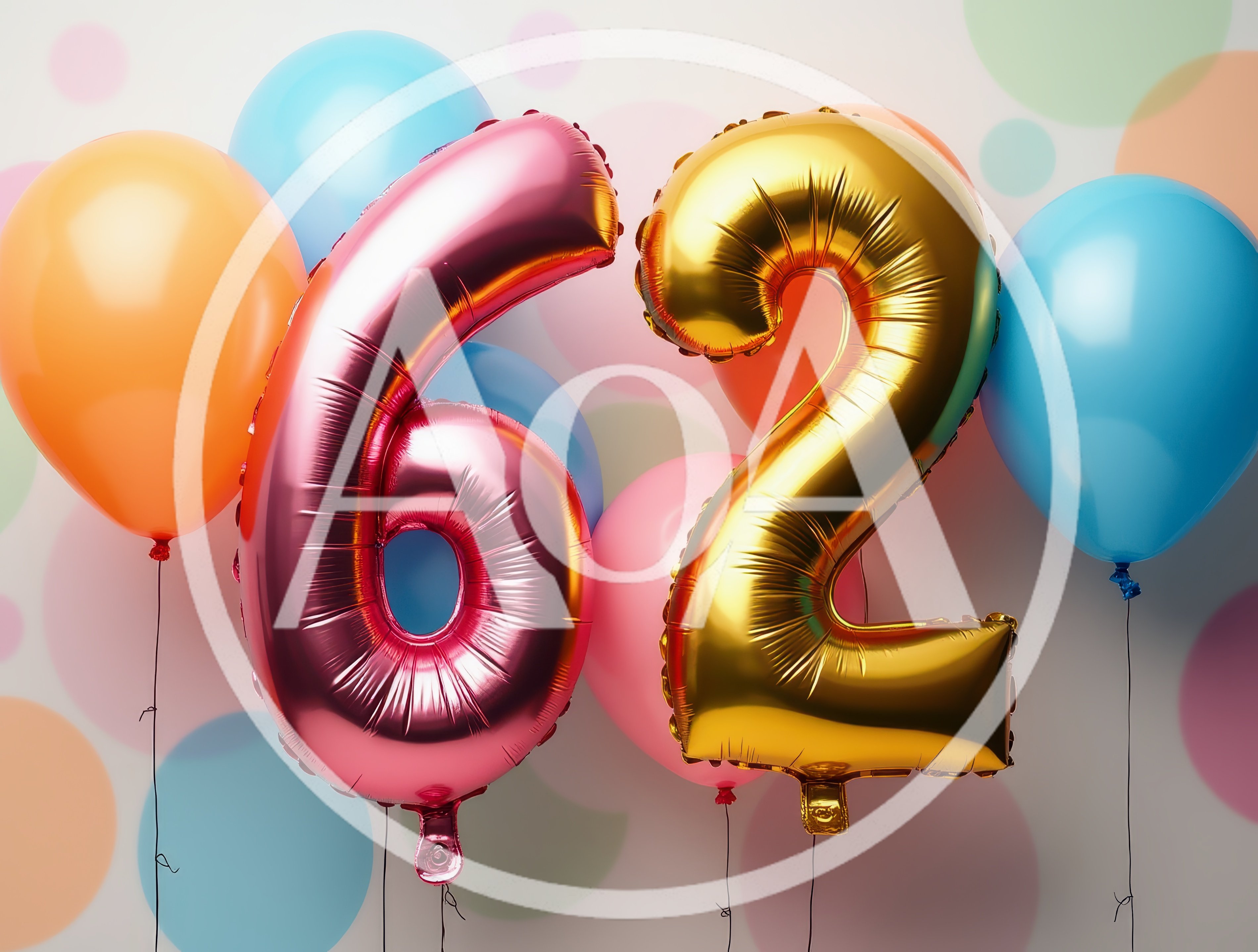 Pink And Gold Number 62 Birthday Balloons