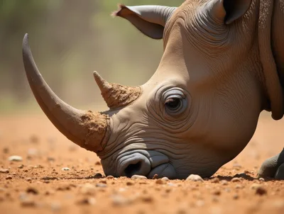 Close Up Portrait Of A White Rhinoceros