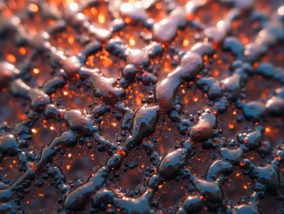 Molten Dark Liquid Flowing Over Glowing Hot Surface