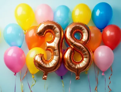 Gold Number 38 Balloons With Colorful Party Balloons