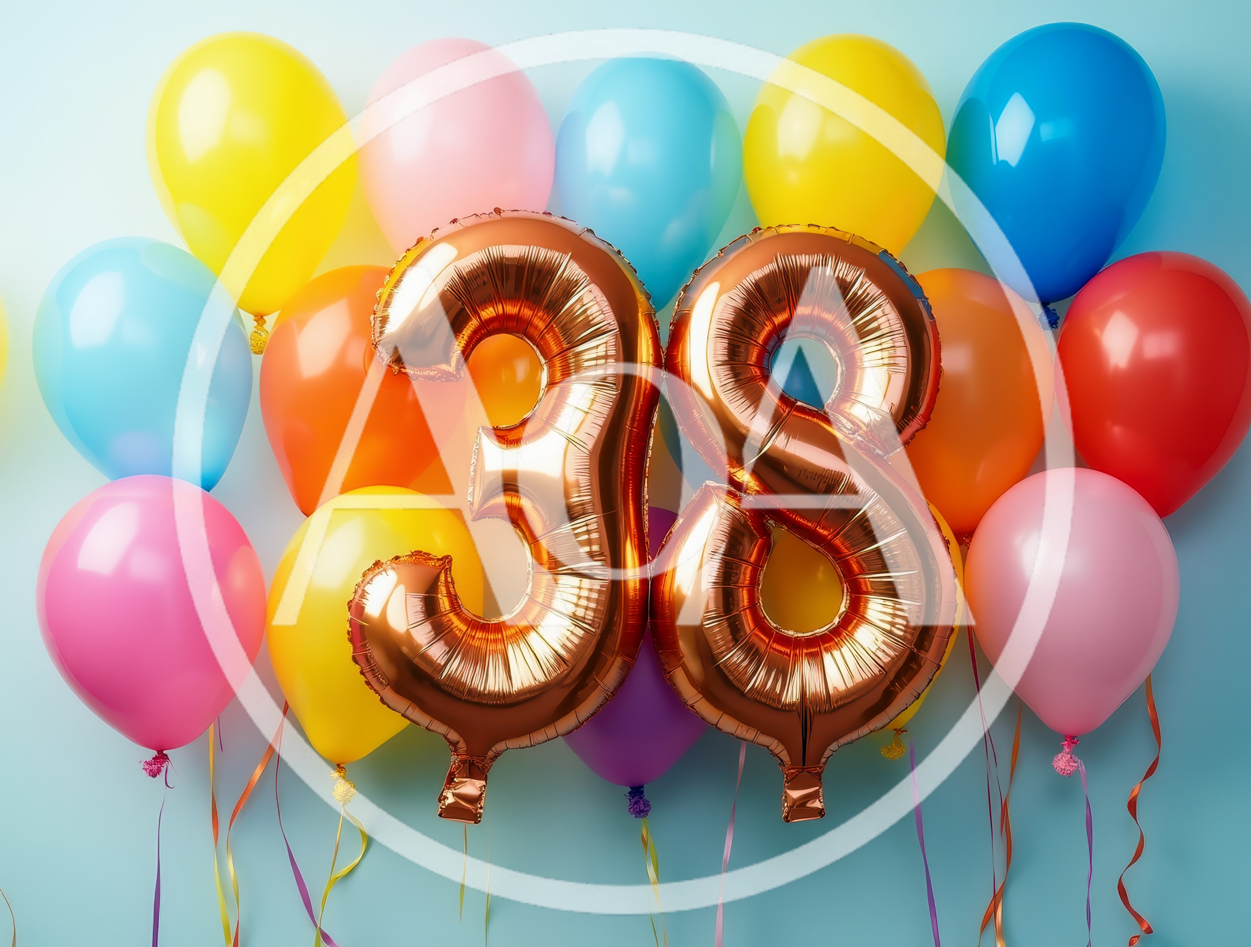 Gold Number 38 Balloons With Colorful Party Balloons