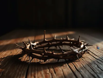 Crown Of Thorns Resting On A Rustic Wooden Table