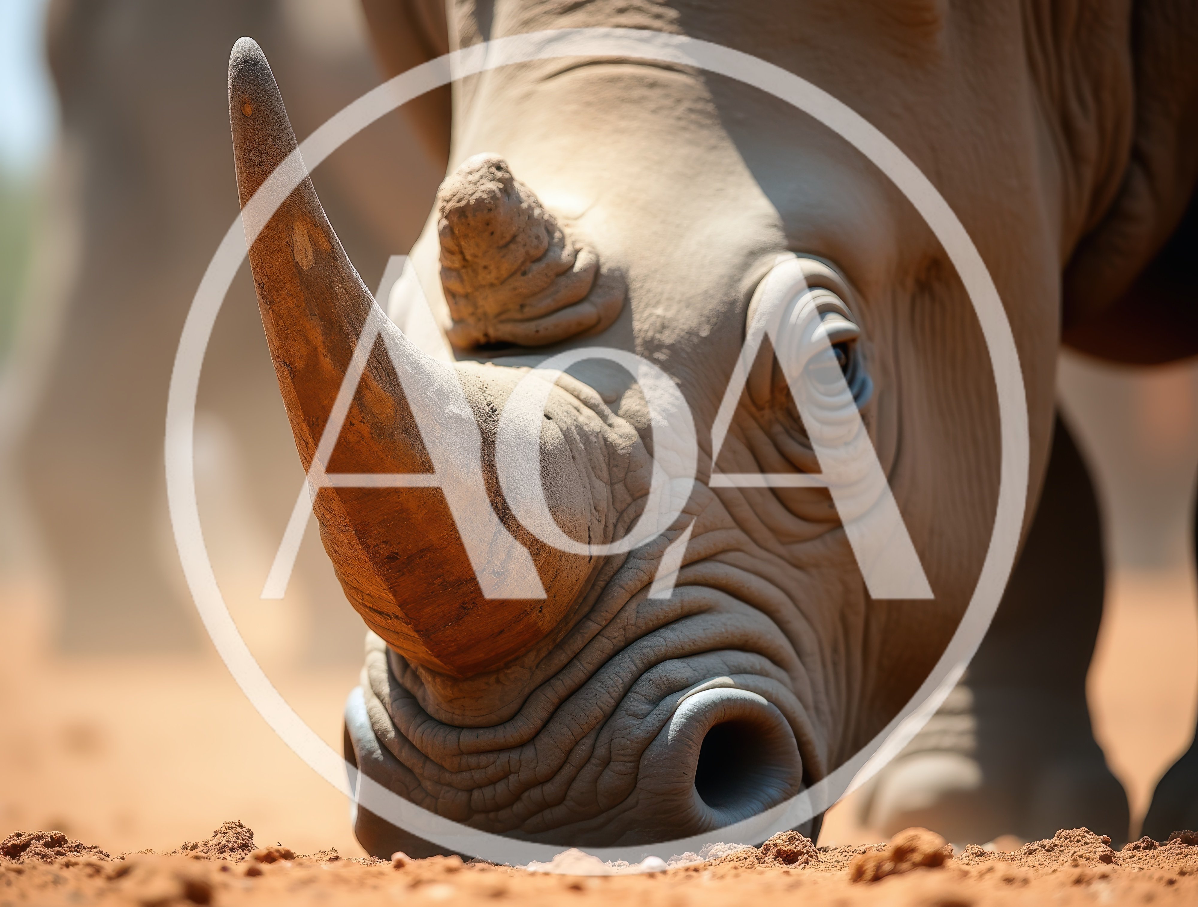 Close Up Of A Rhinoceros Grazing In The Savannah