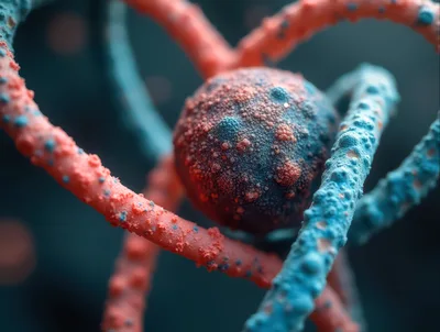 Microscopic View Of Cellular Structures And Viral Particles